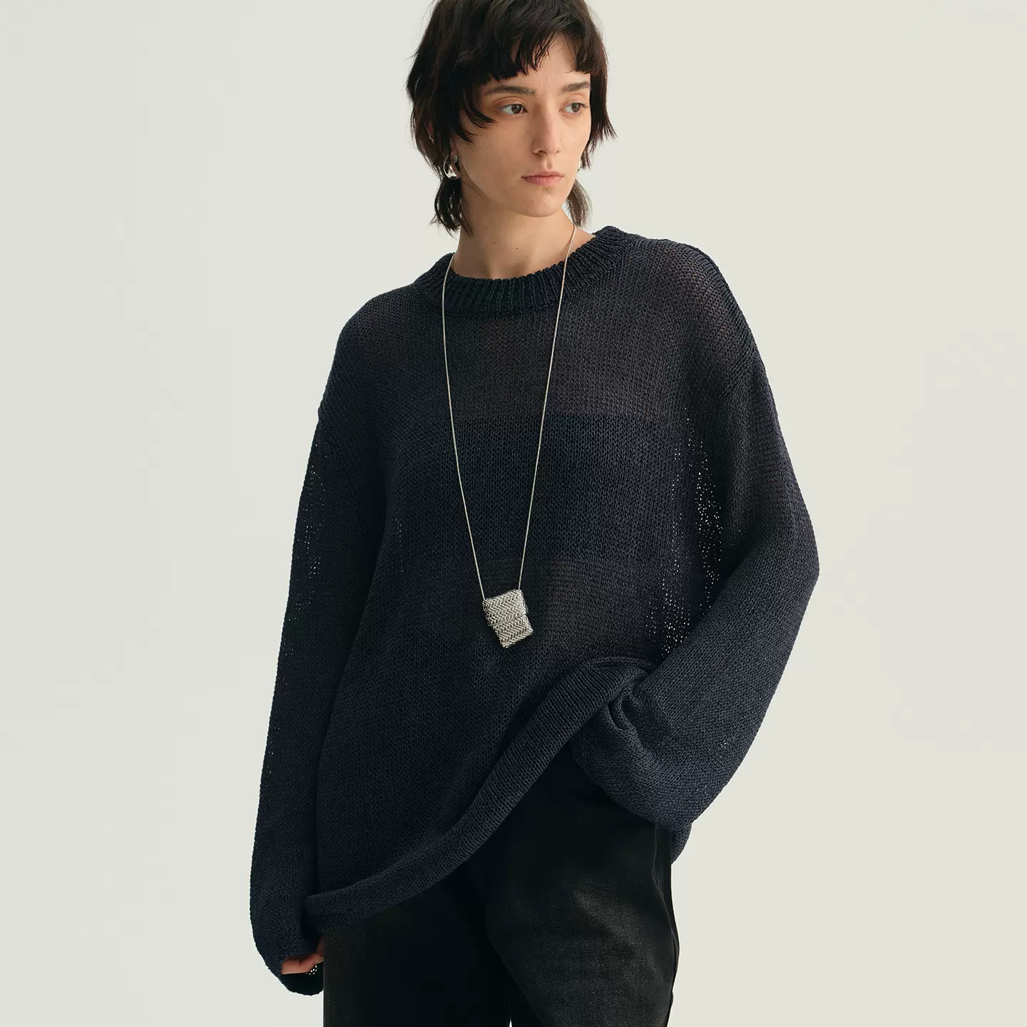 [本初]row风亚麻和纸纱粗针镂空罩衫女宽松慵懒松弛感长袖针织衫