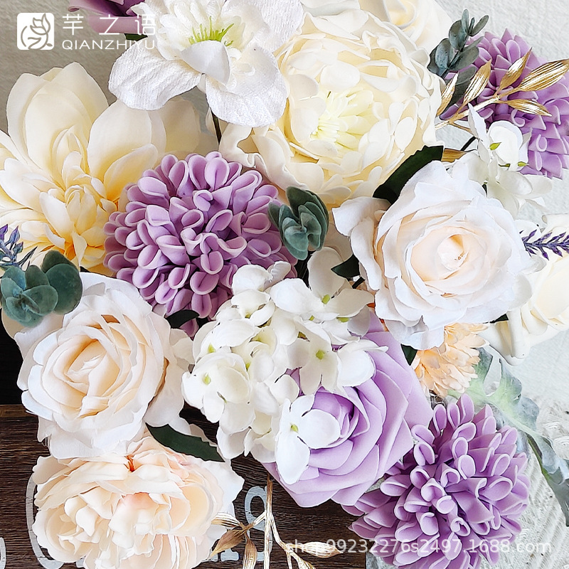 亞馬遜手工制品仿真絹花盒婚禮訂婚手捧花籃DIY禮物玫瑰混搭紫色