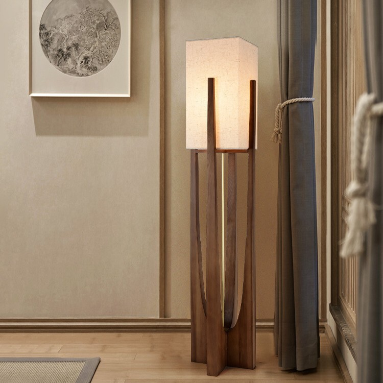 [Wood light] new Chinese Japanese simple living room floor lamp walnut solid wood bedroom study home vertical lamp