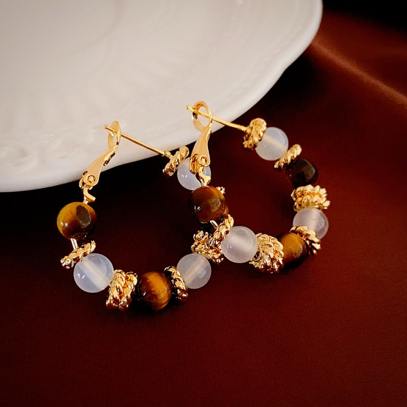 1 Paar Retro Geometrisch Perlen Überzug Opal Tigerauge Kupfer Ohrringe display picture 9