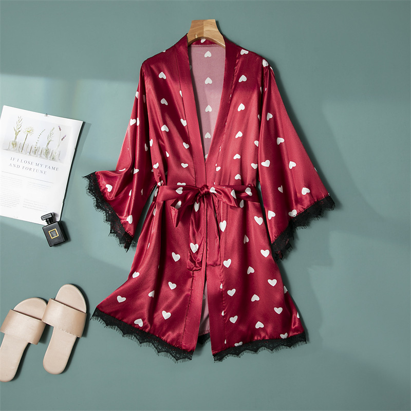 Cross border new pattern sexy Underwear Borneol simulation silk robe Bathrobe Home Furnishings interest pajamas coat 1051