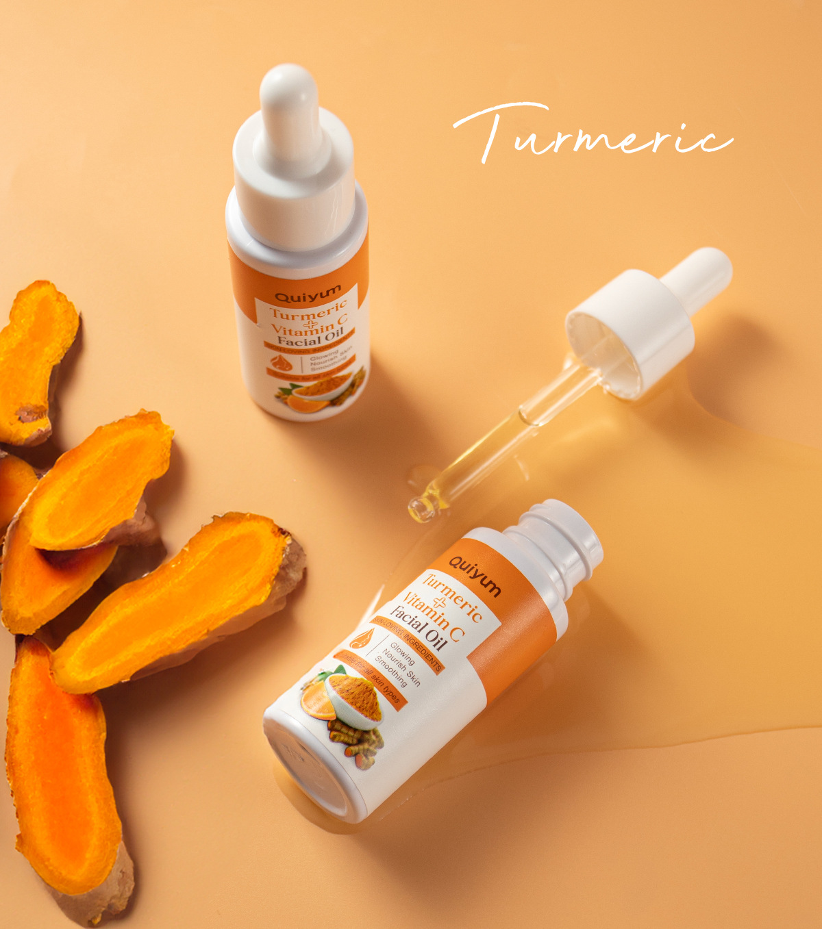 quiyum's new cross-border product, turmeric Vitamin c Facial Essence Oil 30ml, is a hydrating, moisturizing and nourishing FDA skin care product undefined