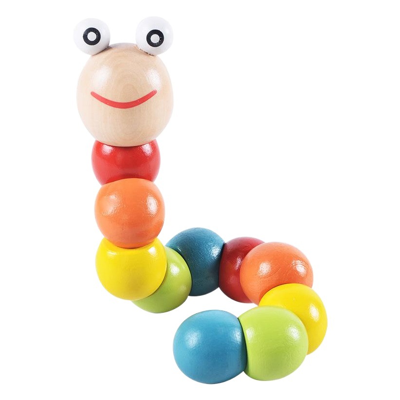 Colorido cambiante gusano torcido oruga animal muñeca inteligencia de madera juguete 0-3 años bebé divertido juguete