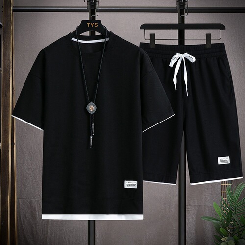 Men's Short Sleeve Summer Casual Sport T-Shirt and Hoodie Set, 2-Piece Men's Clothing T-Shirt and Shorts