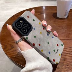 カラー波点リンゴ13携帯ケースiPhone12 14 15毛皮16promax汚れ防止11転倒防止