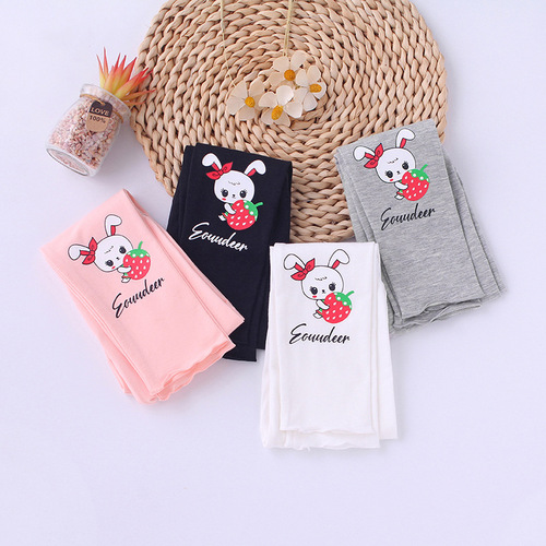 Children's Leggings  Spring Thin Women and Girls Cartoon Mulberry Edge Modal Leggings Elastic Fitted Long Pants
