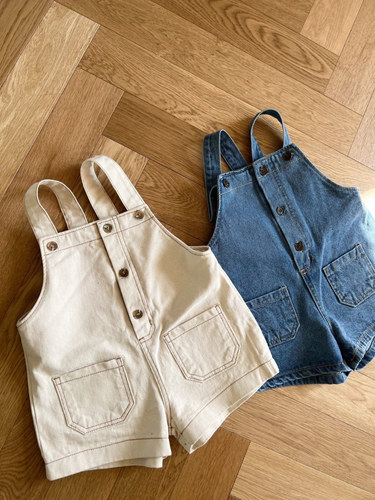 ins Korean style  spring and summer new baby crawling suit one-piece dress with patchwork waistband pants casual pocket 