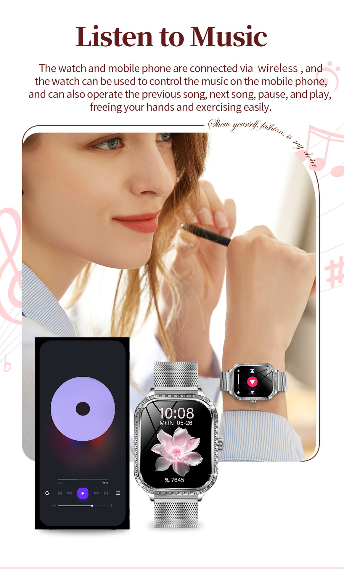 Smartwatch For Women Heart Rate And Blood Pressure Fitness Tracker_voghion.com
