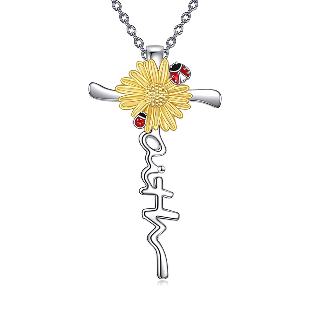 Collier pendentif tournesol coccinelle à sept étoiles, à la mode et polyvalent, accessoires de bijoux pour animaux pour femmes_voghion.com