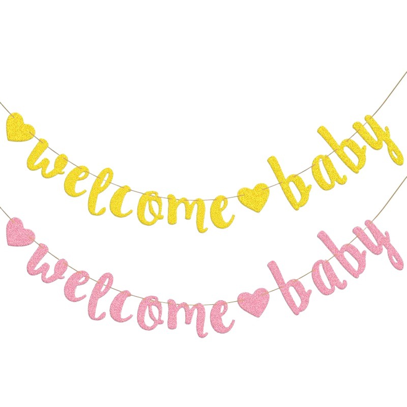Bebé decorativo fiesta oro amor oro rosa melocotón corazón bienvenida bebé tire bandera tire flor brillante polvo