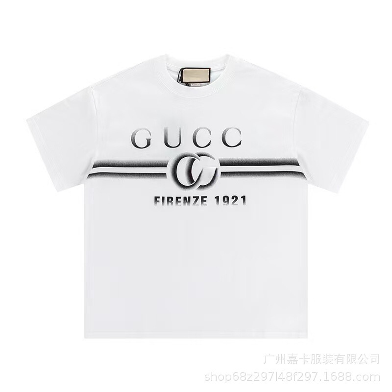 クロスボーダーハイエンドGファミリーTシャツラウンドネックフロントロゴ柄シリーズカジュアル男女同型半袖Tシャツ|undefined