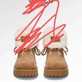 Gjia防滑厚底雪地靴女中筒加绒加厚靴子真皮马丁靴1866