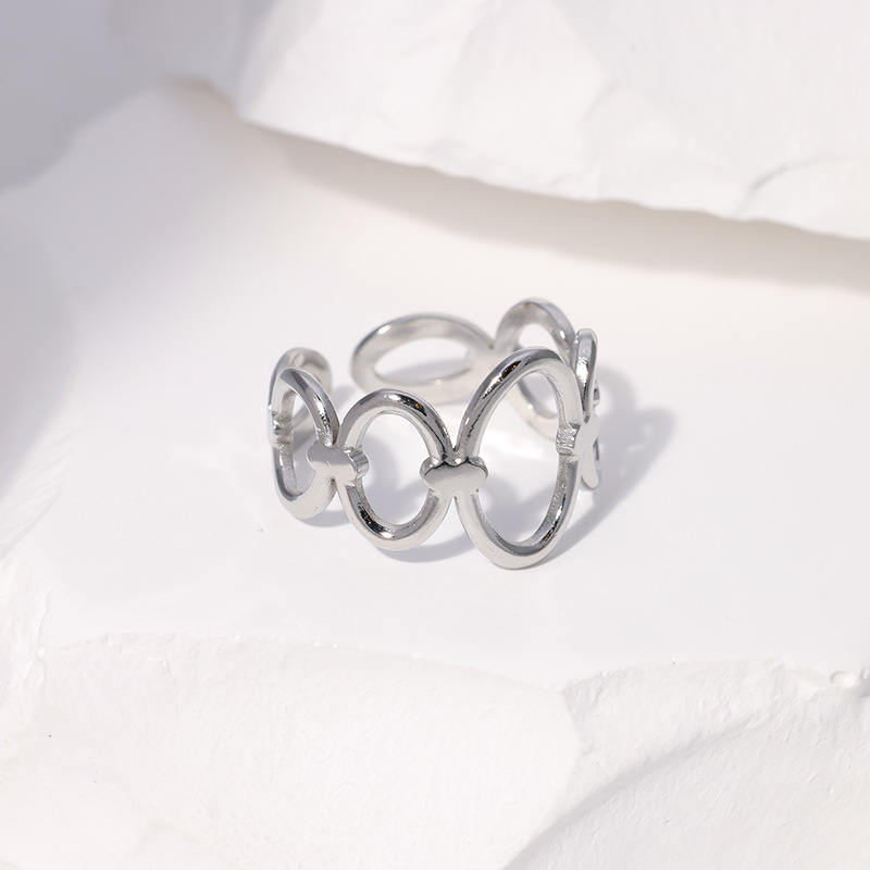 Fashion Oval Solid Color Stainless Steel Hollow Out Open Ring