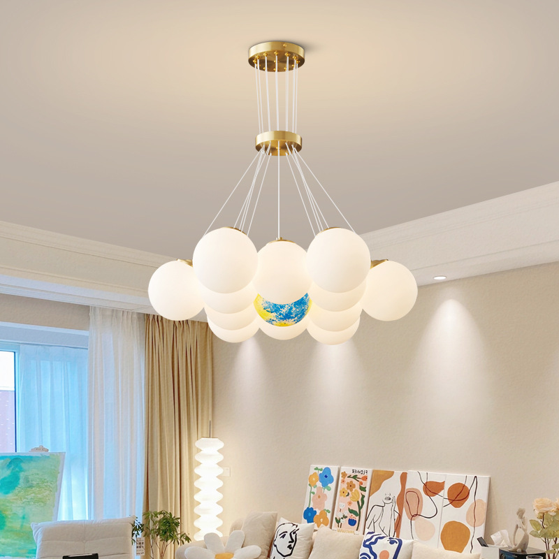 Chandelier for Dining Room and Bedroom, Earth Bubble Lamp, Nordic Modern Spherical Moon-Shaped All-Copper Pendant Light, Wholesale Entryway Lighting