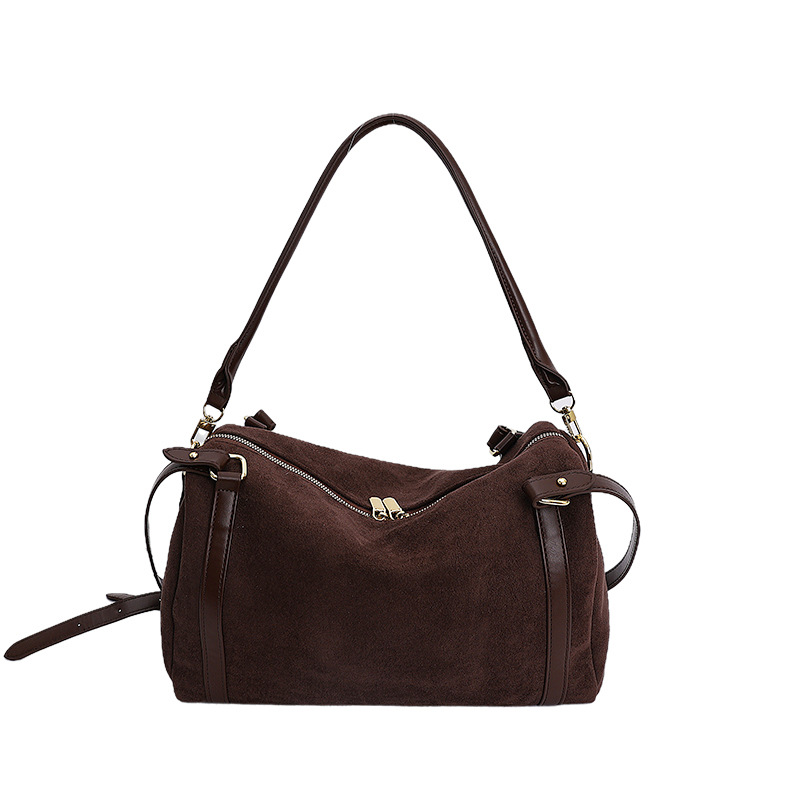 Cross-Border Retro Suede Boston Bag For Women, New Large Capacity Commuter Underarm Shoulder Bag, Trendy Crossbody Bag - Thumbnail 5