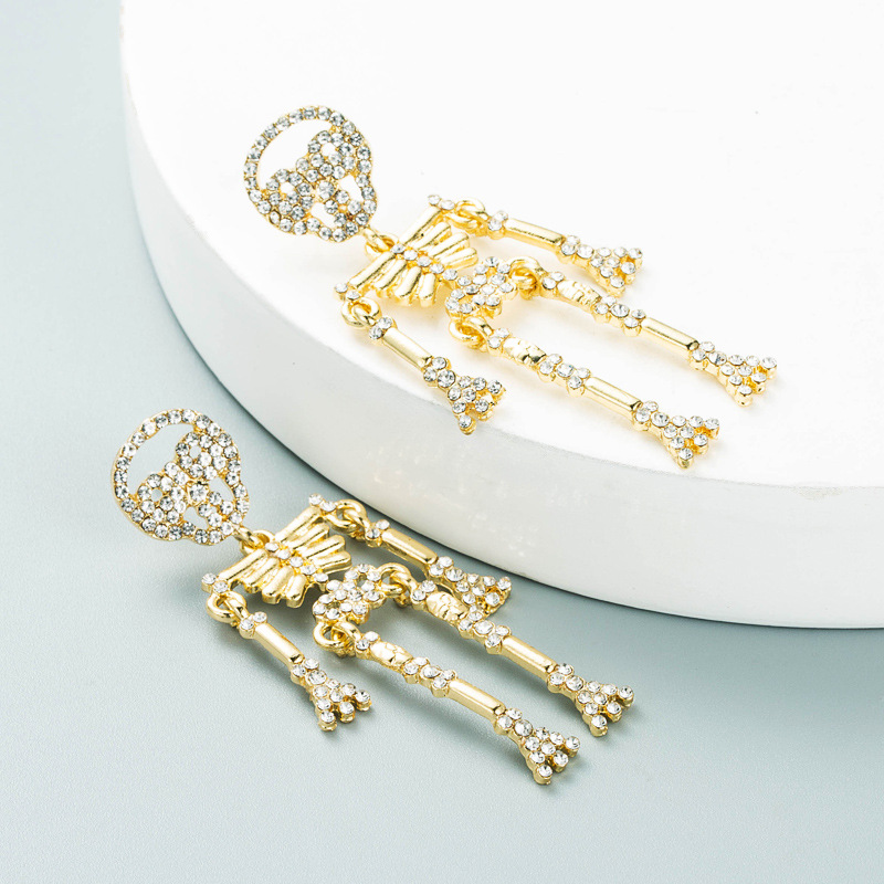 Halloween Festival Fashion Skull Diamond Alloy Artificial Gemstones Earrings
