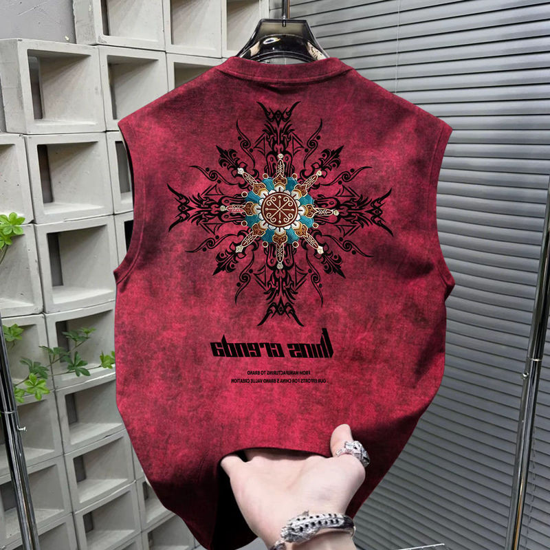 American Trendy Brand Trend 2025 Fashion Vest Men's Sleeveless T-Shirt Summer Tie-Dye Printed Waistcoat Loose Top