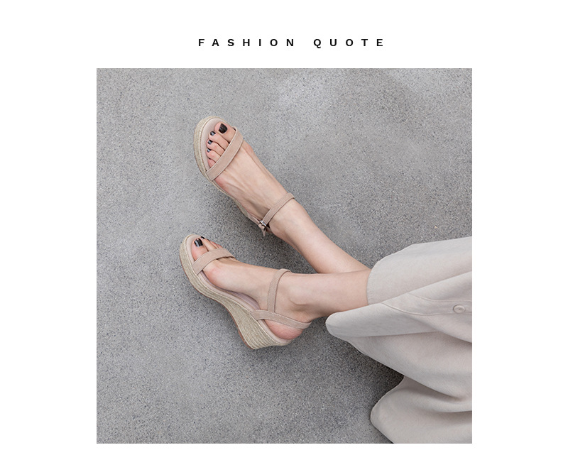 Sandal nữ quai ngang hở mũi gót cao 7 cm đế rơm — Màu đen chi tiết 7