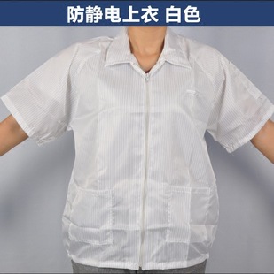 Anti-static short-sleeved top summer work clothes thin dust-free dust-proof split zipper short blue gown for men and women