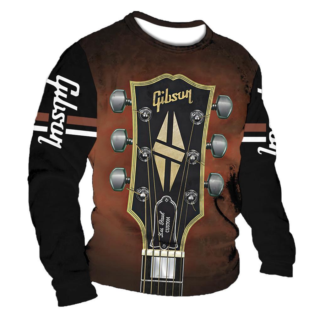 2022 retro hombres 3D digital placket abierto de siete botones Camiseta de manga larga de los hombres de guitarra patrón transfronterizo estación independiente