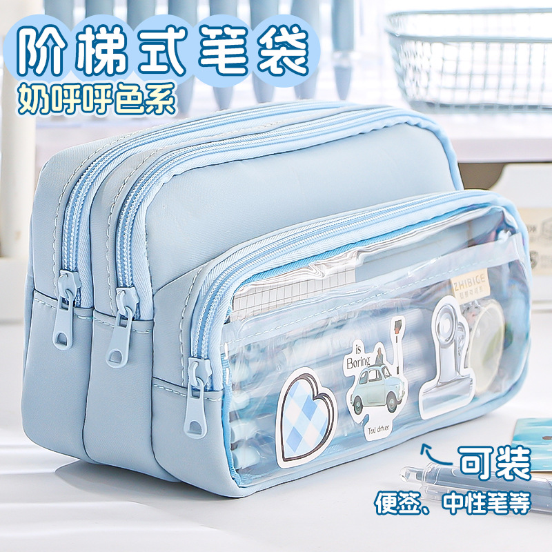 Bolsa de lápiz creativa de gran capacidad para estudiantes de primaria y secundaria 2024 nueva bolsa de lápiz simple de color macarón