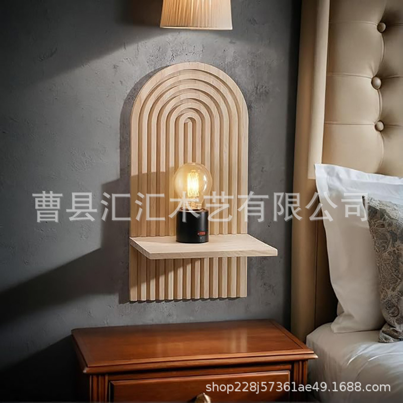 Cross-Border Custom-Made Bohemian Wall-Mounted Wooden Wall Shelf Boho Style Wooden Storage Display Rack