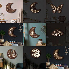 Wholesale Cross-border Foreign Trade Bohemian Style LED Light Wooden Sign Home Decor Wood Sign Ornament Wall Sticker Hanging Ornament