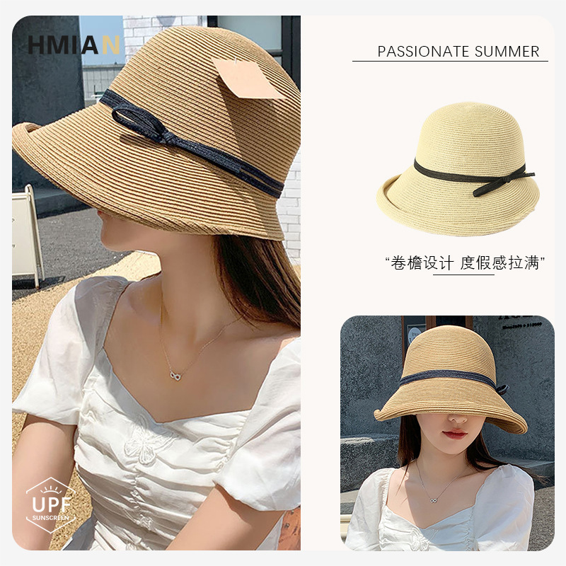 Hepburn Style Sunshade Straw Hat for Women, Retro Foldableable Basin Hat, Literary Fisherman Hat, Simple Sun Hat, Casual Hat Hepburn Style Sunshade Straw Hat for Women, Retro Foldableable Basin Hat, Literary Fisherman Hat, Simple Sun Hat, Casual Hat