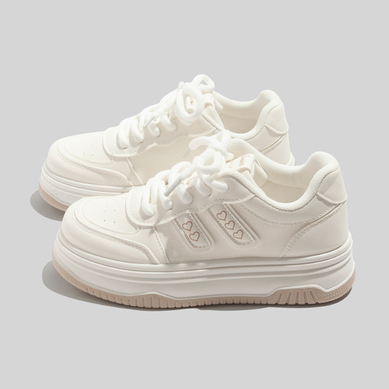 Beier Simple Height-Increasing Low-Top White Sneakers for Women, 2026 Spring New Versatile Casual Sports Platform Thick-Soled Shoes