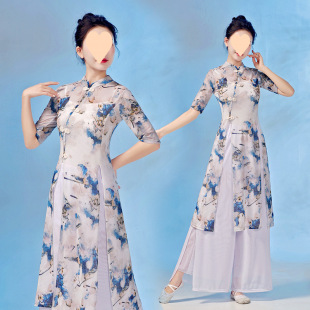 Classical Dance Stretch Cheongsam Costume Body Etiquette Square Dance Practice Dress Female Performance Dress Dance Elegant Gauze Dress