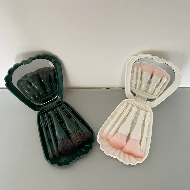 Travel makeup brush set, handheld compact case with mirror — face & blush brushes