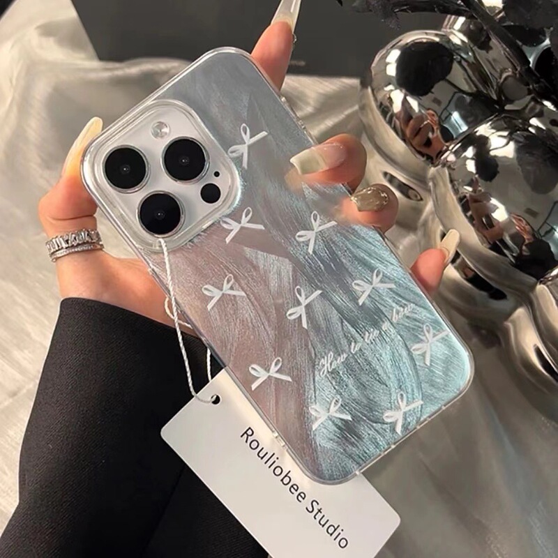 Feather Yarn Small Bow for Apple 13 Mobile Phone Case iPhone15 Niche 14 Laser 11 Advanced Sense 12pro