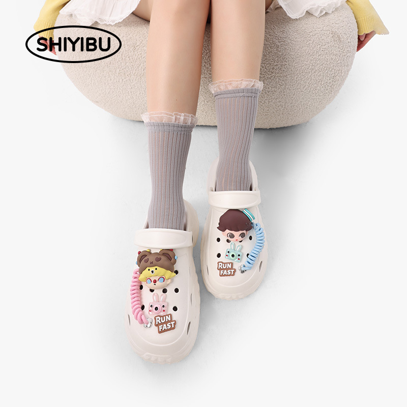 DIY Little Girl's Clog Shoes Women's 2025 New Outerwear Non-Slip Plaid Lightweight Thick Sole Heightening Fashion Clog Shoes