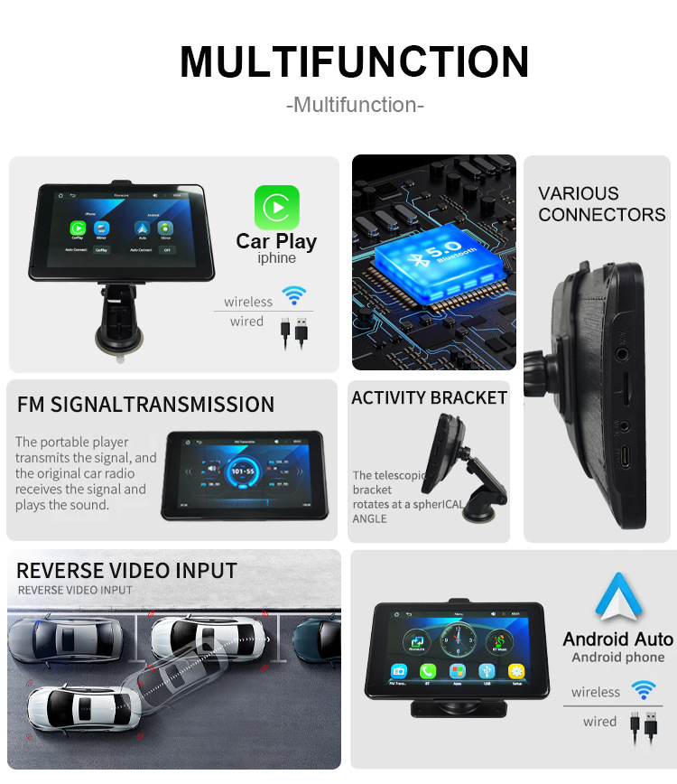 7inch Portable In-Car Mp5 Player Wireless Carplay Car Card Reader Reversing Image Guide Hd