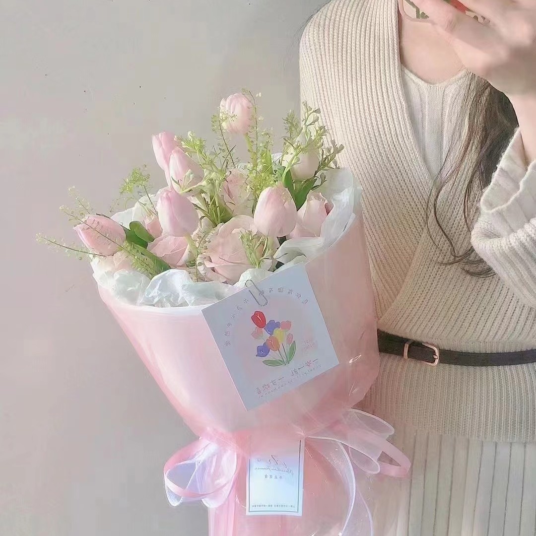 Etiquetado de papel de embalaje de flores, paquete de papel de ramo de flores en stock, no devuelve, no cambia