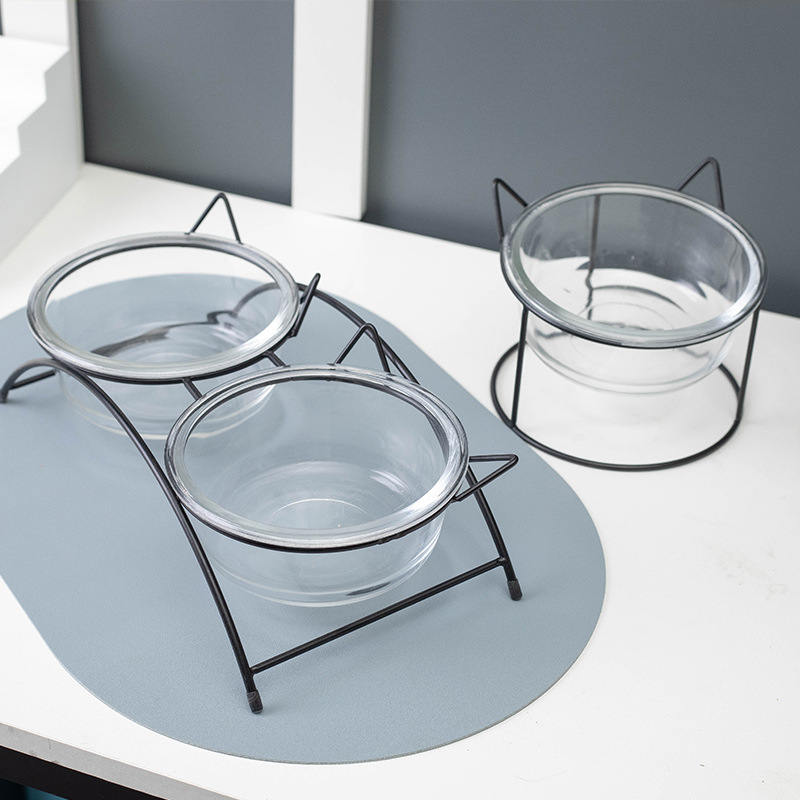 Cat Bowl perro tazón antidetonante tazón de comida gato tazón de fuente de comida para gatos tazón de fuente de vidrio con marco de metal fabricante de suministros para mascotas