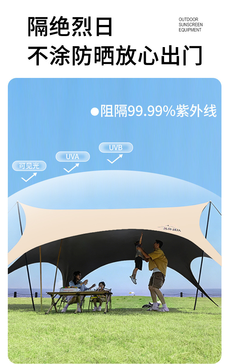 Thickened black-coated sunshade tent with swallowtail design, outdoor canopy for sun protection, wind and rain protection, camping equipment for picnics and outdoor activities