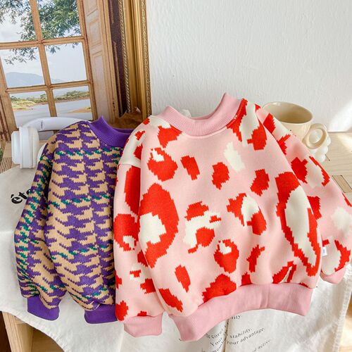 Children's sweater with thermal lining for autumn and winter, girls' base shirt, baby clothing, boys' baby warm clothing, Category A children's clothing