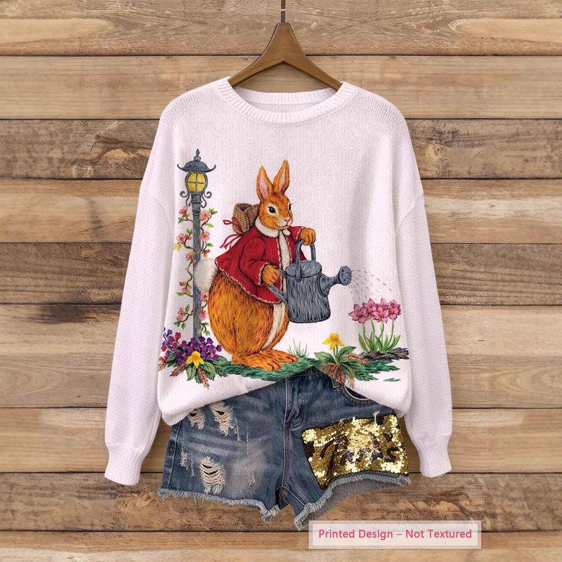 Cross-Border Easter Retro Fairy Tale Peter Rabbit Knitwear for Women 2026 Spring and Autumn New Loose White Pullover Sweater Cross-Border Easter Retro Fairy Tale Peter Rabbit Knitwear for Women 2026 Spring and Autumn New Loose White Pullover Sweater