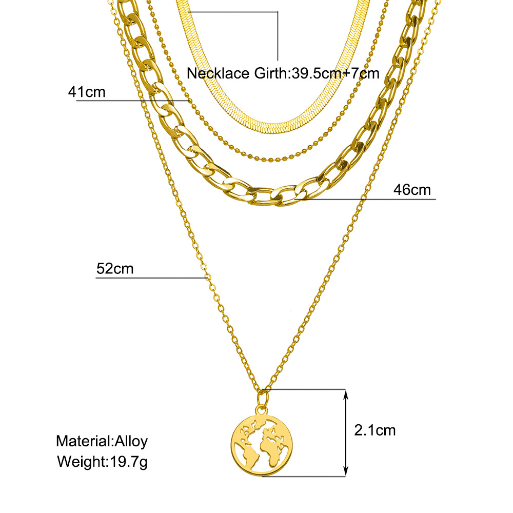 New Creative Exaggerated Hip Hop Snake Chain Map Pendant Four Layer Necklace display picture 1