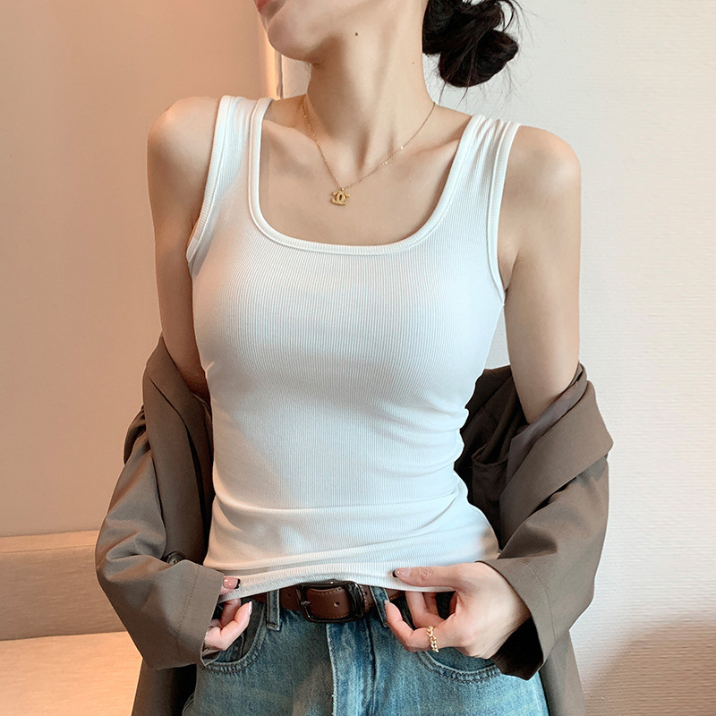 H237 Spring and Summer New Broad Shoulder Vest Women's Big U-Neck Douyin Popular Bottoming with Small Vest Women's Sleeveless Waistcoat H237 Spring and Summer New Broad Shoulder Vest Women's Big U-Neck Douyin Popular Bottoming with Small Vest Women's Sleeveless Waistcoat
