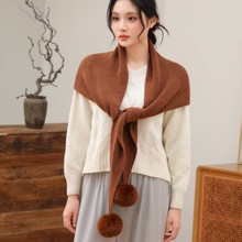 毛球吊坠三角披肩女秋冬季保暖毛线兔毛求外搭坎肩围脖冬季针织
