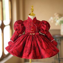 女童礼服红色周岁宝宝儿童主持人钢琴演出服花童婚礼小女孩公主裙