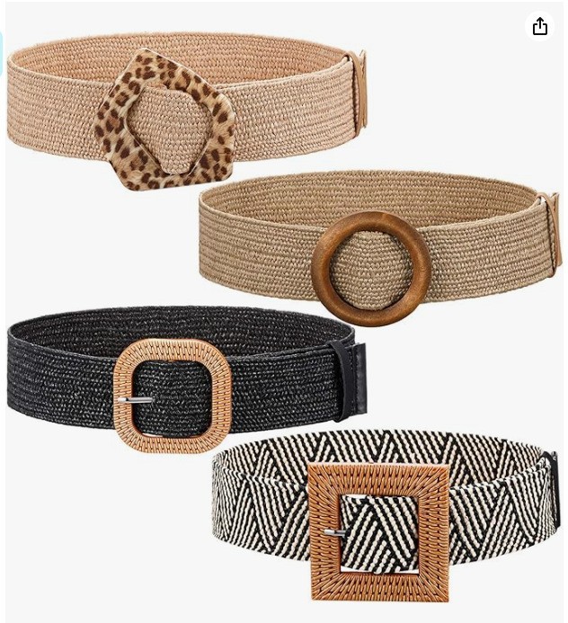 Cinturón Ancho de Tejido de Lino para Mujer, con Hebilla de Madera, Estilo Bohemio