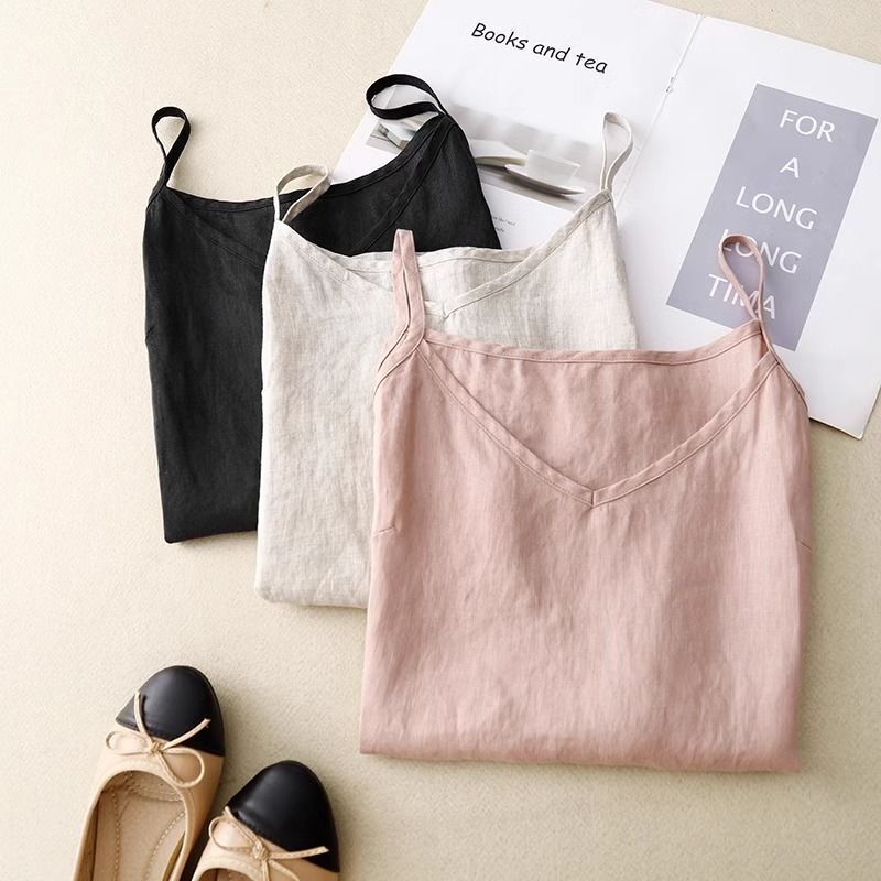 Clearance Sale: Hot Item Linen Camisole for Women, Loose and Lightweight V-Neck Cotton-Linen Tank Top in Pink Clearance Sale: Hot Item Linen Camisole for Women, Loose and Lightweight V-Neck Cotton-Linen Tank Top in Pink