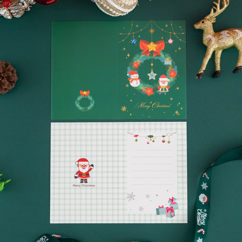 En stock Nuevo Dorado Tarjeta de felicitación de Navidad dibujos animados vacaciones Nochebuena Tarjeta de Navidad bendición deseo Tarjeta de mensaje