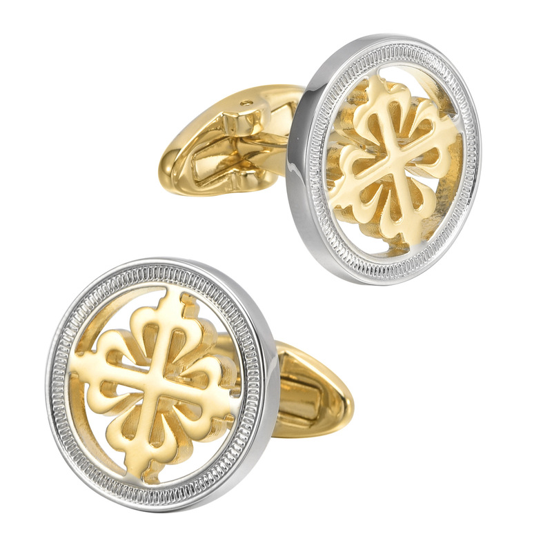 Dongguan Double Color Cross Flower Knight French Cufflink Brooch Set Men's Shirt Cuff Nail Advanced Order Cuff Button