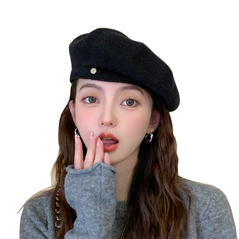 2024 Herbst und Winter Koreanische Ausgabe Internet Celebrity Fashion Baskenmütze Double Wear Vielseitiger Knospenhut Show Face Kleine Malermütze Weiblich_voghion.com