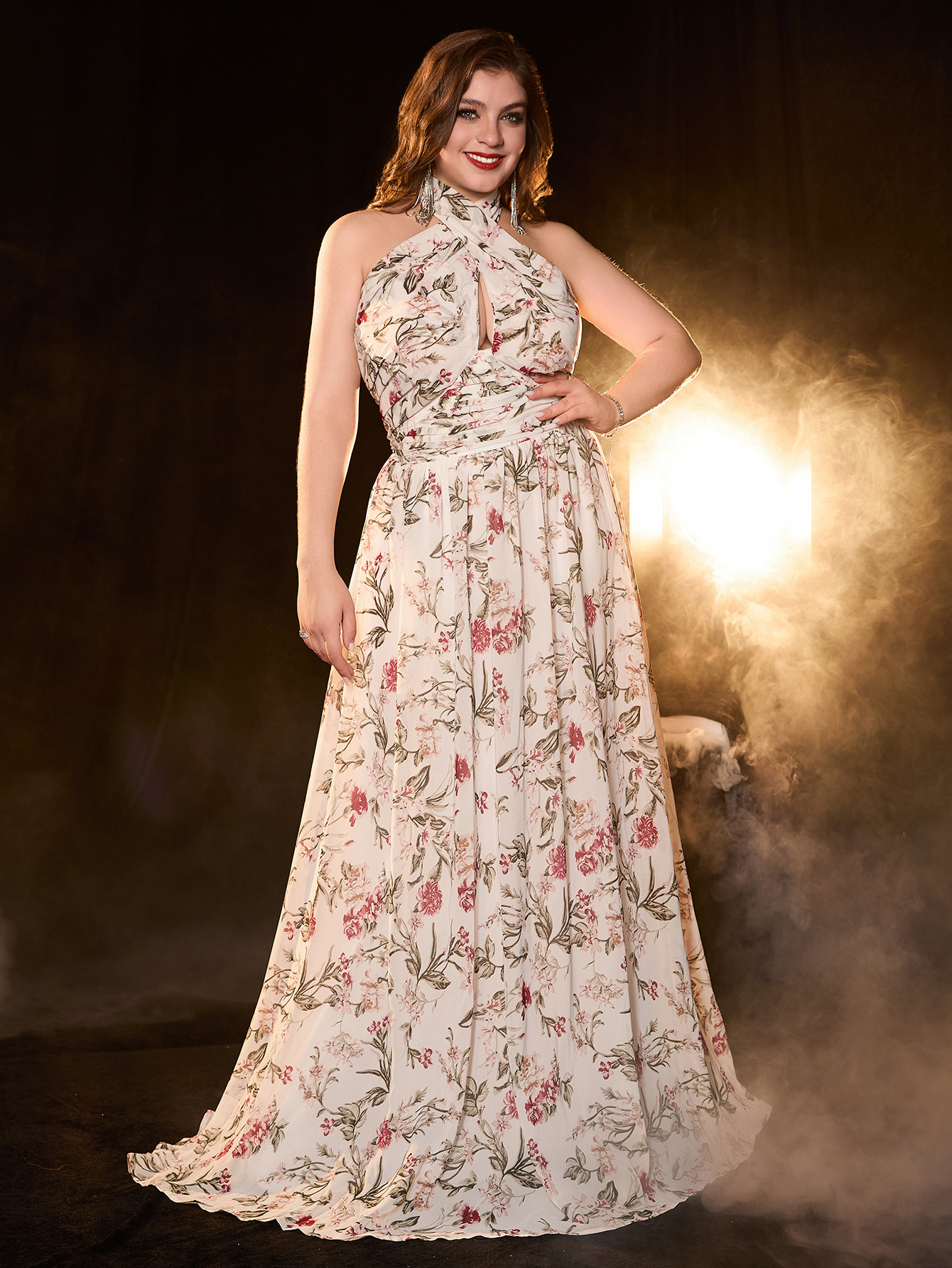 Vestido de talla grande, vestido de noche, vestido largo con estampado de tirantes, vestido sexy con cuello halter, nuevo vestido francés europeo y americano image 3