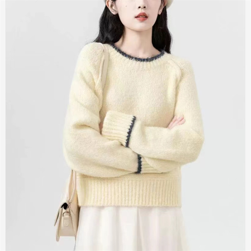 短款灰色毛衣女秋冬2025新款慵懒风加厚圆领内搭针织衫小个子上衣|undefined